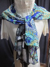 &quot;&quot;SPIRAL 2 LAYER - LEE ANDERSEN SCARF&quot;&quot; - BLUE PAISLEY - BLACK ABSTRACT - $14.89