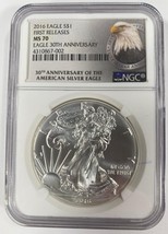 2016 Argento American Eagle Selezionato Da NGC Come MS-70 Primo Stampe - £86.28 GBP