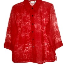 White Stag Womens Sheer Blouse Size M 3/4 Sleeve Button Front Collared Red - £10.19 GBP
