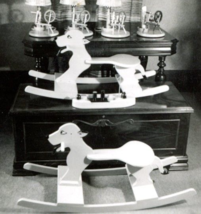Vintage BW PHOTO Wood Carved Rocking Dog No Horse Toy C1950&#39;s Trunk Treadle Lamp - £15.29 GBP