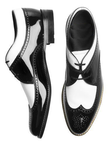 Men Black White Contrast Two Tone Wing Tip Brogue Toe Real Leather Laceup Shoes