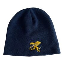 Vintage ML Caps Navy Knit Beanie with Winged Griffin Aviator Logo - $13.50