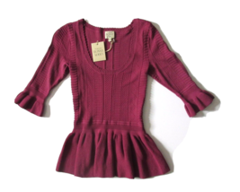 NWT Torn by Ronny Kobo KIMBERLY in Mauve Pointelle Textured Knit Peplum Top M - £19.18 GBP