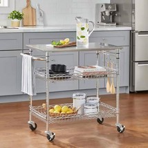Kitchen Island Cart with Stainless Steel Top and 2 Bottom Storage Shelves - $4,610.59 MXN