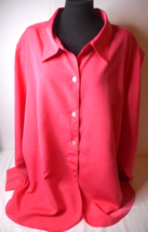 Susan Graver Women&#39;s 3X Pink Long Sleeve Button Down Blouse Pleated Fron... - £23.94 GBP