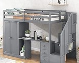 Merax Twin Size Loft Bed with Wardrobe and Staircase, Desk and Storage D... - £869.31 GBP