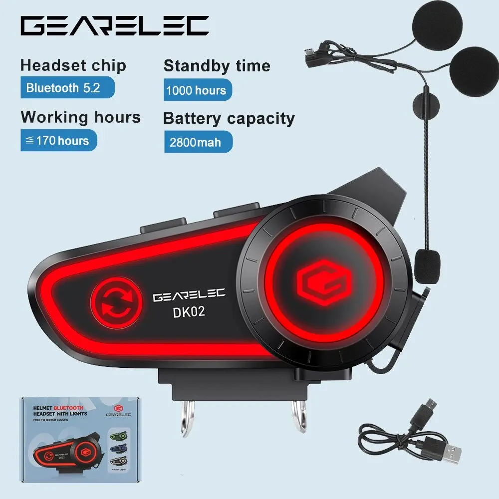 GEARELEC DK02 Motorcycle Helmet Headset Stereo Bluetooth Hands Free Call IPX7 Wa - £19.53 GBP