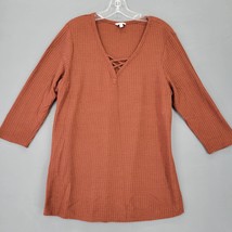 Sonoma Women Shirt Size L Brown Copper Preppy Soft Waffle Knit 3/4 Sleeve V-Neck - £9.18 GBP