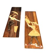 Vintage African Set Girl &amp; Boy Folk Art Scroll Cut Hand Carved Wood Plaq... - $29.69