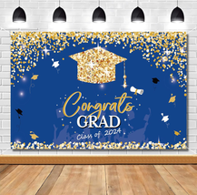 2024 Graduation Decorations Class of 2024-Glitter Blue and Gold Large Graduation - £14.07 GBP