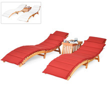 3 Pieces Folding Patio Eucalyptus Wood Lounge Chair Set with Foldable Si... - £288.38 GBP