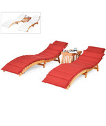 3 Pieces Folding Patio Eucalyptus Wood Lounge Chair Set with Foldable Si... - £288.25 GBP