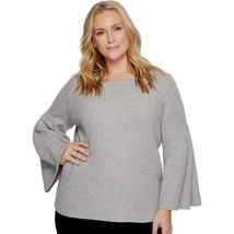 NWT Womens Plus Size 2X Vince Camuto Gray Midweight Bell Sleeve Ribbed S... - $29.39