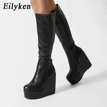 High Quality Platform Wedge Womens Knee High Boots Soft Leather Round Toe Zipper - £61.46 GBP