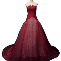 Kivary White and Wine Red Bridal Wedding Dresses with Floral Lace Strapless US 1 - £143.31 GBP