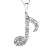 0.10CT Round Natural Diamond Music Note Pendant Necklace 14K White Gold Plated - £182.15 GBP