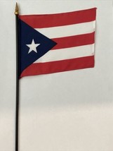 New Puerto Rico Mini Desk Flag - Black Wood Stick Gold Top 4” X 6” - £3.99 GBP