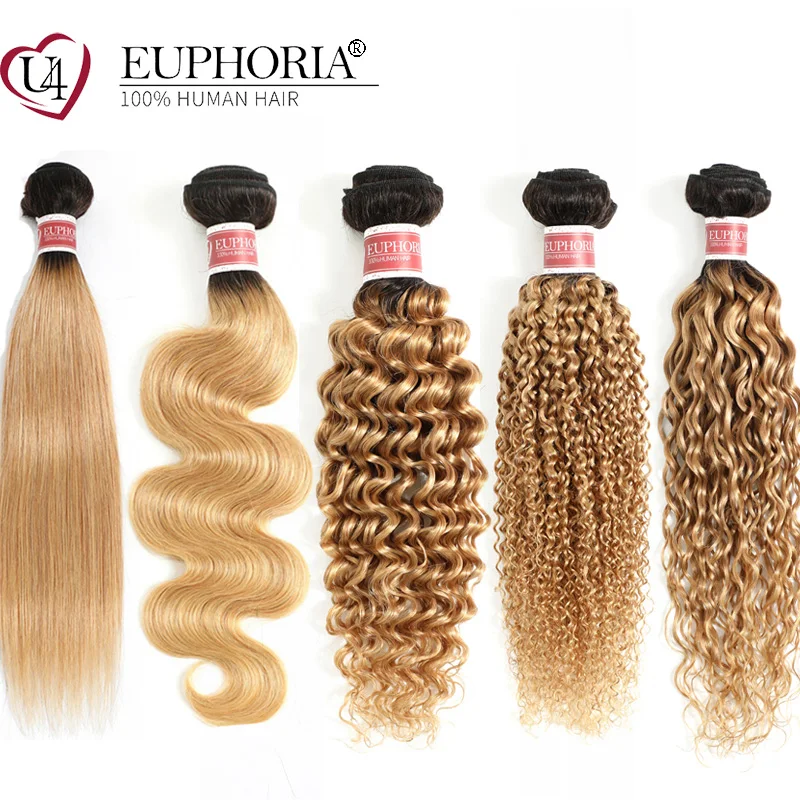 Brazilian Straight Remy Hair Bundles 1 piece Ombre Blonde 27 Colored Curly Remy - £84.40 GBP