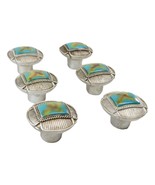 Set Of 6 Western Rustic Turquoise Silver Ropes Cross Cabinet Door Pull K... - £24.48 GBP