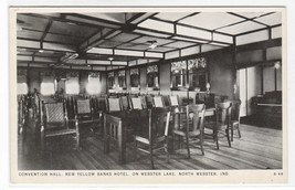 Convention Hall Interior Yellow Banks Hotel Webster Lake Indiana postcard - $6.44