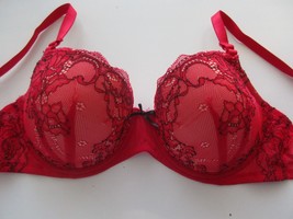 Betsey Johnson 723858 Mesh Lace Balconette UW Bra Red 34D B315.D34 - £15.57 GBP