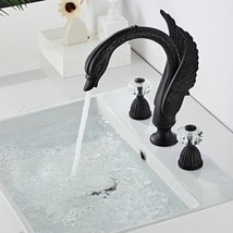 Black color Swan 3 Holes 8&quot; widespread lavatory basin sink faucet crystal knobs - £233.53 GBP