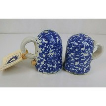 Hand made, hand painted blue white salt &amp; pepper shaker set. - £7.72 GBP