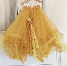 YELLOW Layered Tulle Skirt Outfit Wedding Plus Size High Low Tulle Skirts  - £71.12 GBP