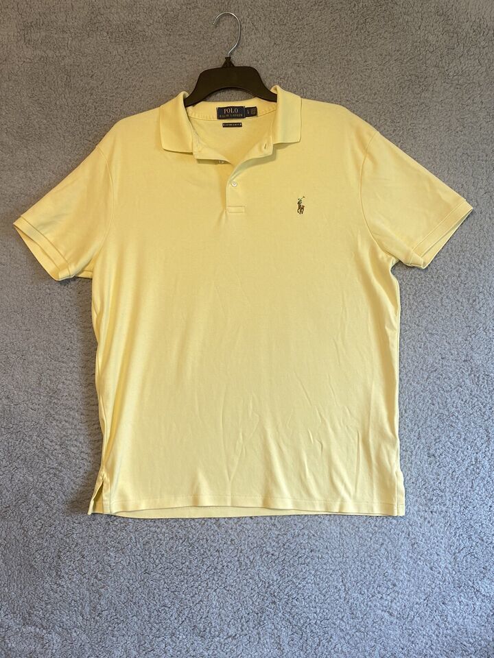 Primary image for Polo Ralph Lauren Shirt SS Custom Slim Fit L Yellow W/ Tricolor Pony Logo Men’s