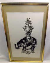 1967 Hand Drawing of Ceremonial Elephant Signed &quot;Evans&quot; Orig. Beveled Wood Frame - £29.59 GBP