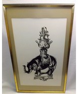 1967 Hand Drawing of Ceremonial Elephant Signed &quot;Evans&quot; Orig. Beveled Wo... - £29.47 GBP