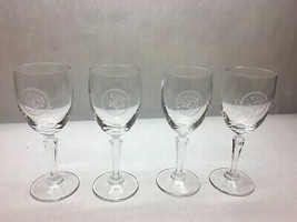 VINTAGE Set of 4 CRYSTAL Wine GLASSES Frosted TREE Design OCTAGON Cut STEM - $27.41