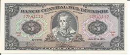 Ecuador 5 Sucres, 1979 UNC. Bnakote # 7 - $7.91