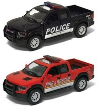 2 PC 5" Kinsmart 2013 Ford F-150 SVT Raptor SuperCrew Police/Fire Dicast 1:46 - £22.72 GBP