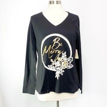 St. John&#39;s Bay Womens Black Gold Be Merry Christmas Holiday T-Shirt Sz L... - $251.91 MXN