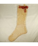 Vintage Victorian Christmas Stocking w/Bow Embroidered Cream Showing Age... - £15.68 GBP