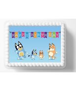 Blue Dog Family Edible Image Happy Birthday Cake Topper Frosting Sheet - $16.14+