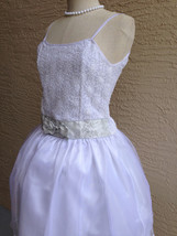 Flower Girl White Drop Waist Dress With Diamond Bow Waist Band - £35.66 GBP