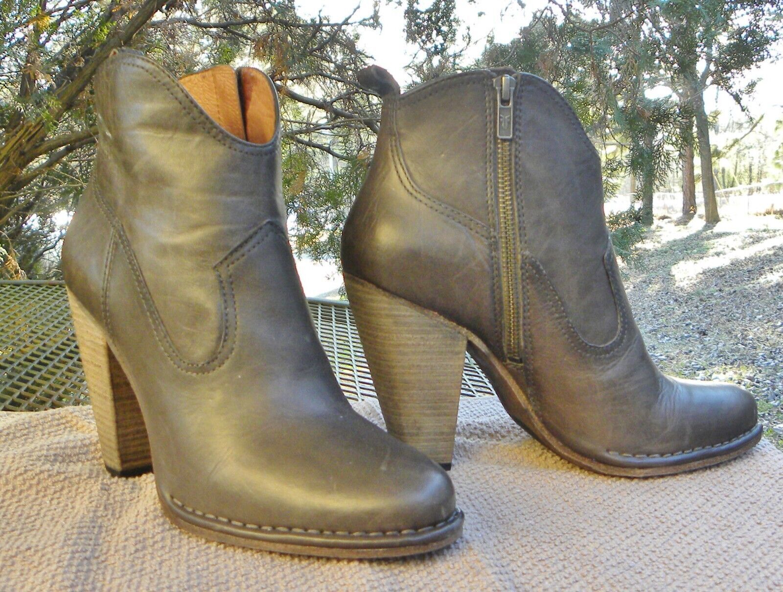 FRYE Leather Ankle Boots --Western Dark Smoke Gray side zips Women&#39;s 10M... - $74.95