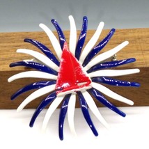 Vintage Patriotic Flower Brooch, Enamel Nautical Pin, Red White and Blue Blossom - £25.52 GBP
