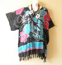 KB867 Floral Batik V Neck Plus Kimono Poncho Hippy Women Blouse Top up t... - $24.90