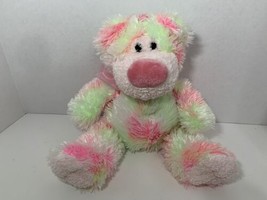 Golden Bear Co pink green pastel tie dye plush teddy ribbon bow stuffed animal - $19.74