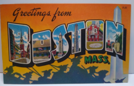 Greetings From Boston Massachusetts Large Letter Linen Postcard Colourpicture - £9.07 GBP