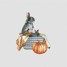 Autumn cross stitch Bunny pattern pdf - Writer cross stitch forest embroidery  - £5.98 GBP
