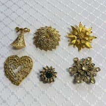 Lot of 6 Vintage Golden Brooches/Pins All Unsigned - £15.64 GBP