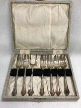 7 pieces 6 Silver plate Pastry fork 1 pickle fork EPNS A1 in case VINTAGE - $33.65