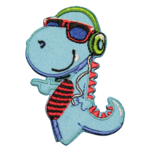 Blue Dinosaur Music Cool Sunglasses Tie Cartoon Iron On Patch Decal Embr... - $6.92