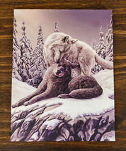 Frozen Tundra Wildlife Snow Kisses Wolf Couple Wood Framed Canvas Wall Decor - £15.17 GBP