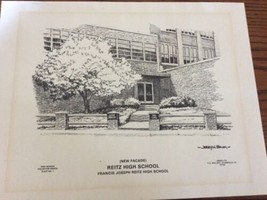 Beautiful Evansville Indiana &quot;Reitz High School &quot; PRINT/sketch Jerry Baum Rare - £14.51 GBP