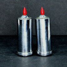 Vintage Set Of Metal Candles With Red Flame Salt And Pepper Shakers - £11.12 GBP